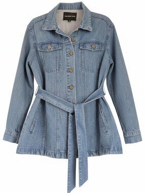 Belted Medium Wash Denim Jacket Cotton Casual Chic Who What Wear Closet Staple